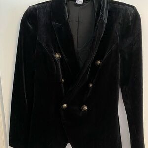 VENUS Black Velvet Blazer with Gold Buttons & Shoulder Pads – Size US 4